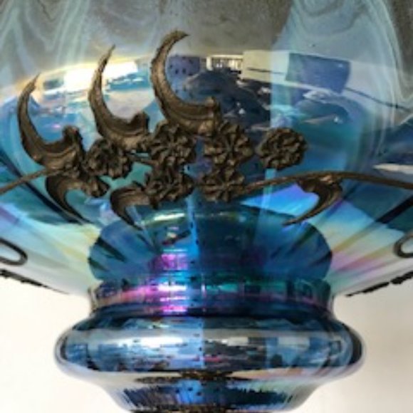 Vintage Blue Carnival Glass Lamp - Picture 2 of 11